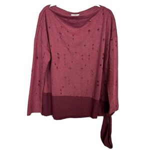 Hummingbird oversized distressed long sleeve side tie shirt top blouse sweater L
